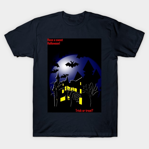 Halloween. Scary house at night T-Shirt by CatCoconut-Art